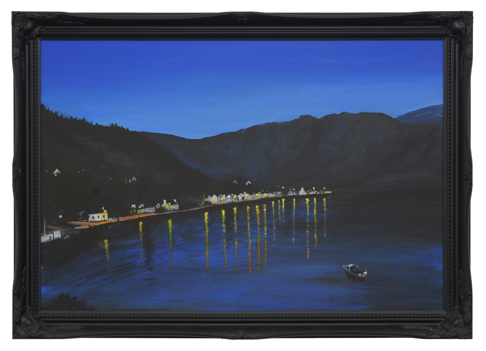 Shieldaig at night painting by Angus Grant