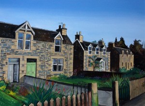 Looking down the street.