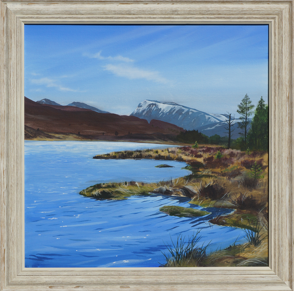Paintings of a loch with mountains