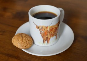Highland cow, cup and saucer, coffee cup