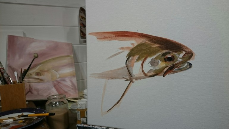 Trout, art, work in progress, fine art, angusgrantart.