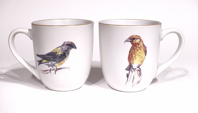 Crossbill chunky mug by Angus Grant Art