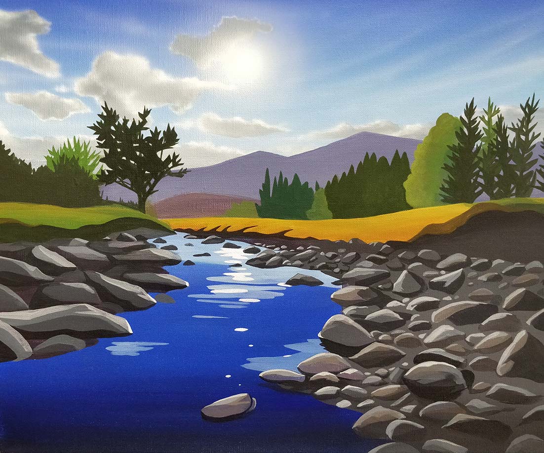 Sunset over the River Calder painting by Angus Grant