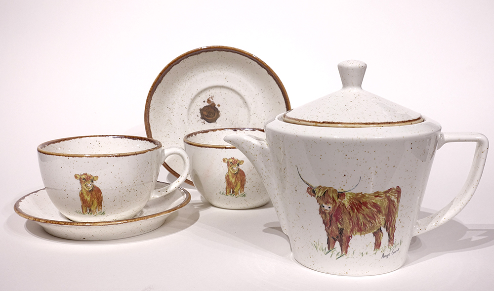 New Highland Cow teapots, cups and saucers from Angus Grant Art
