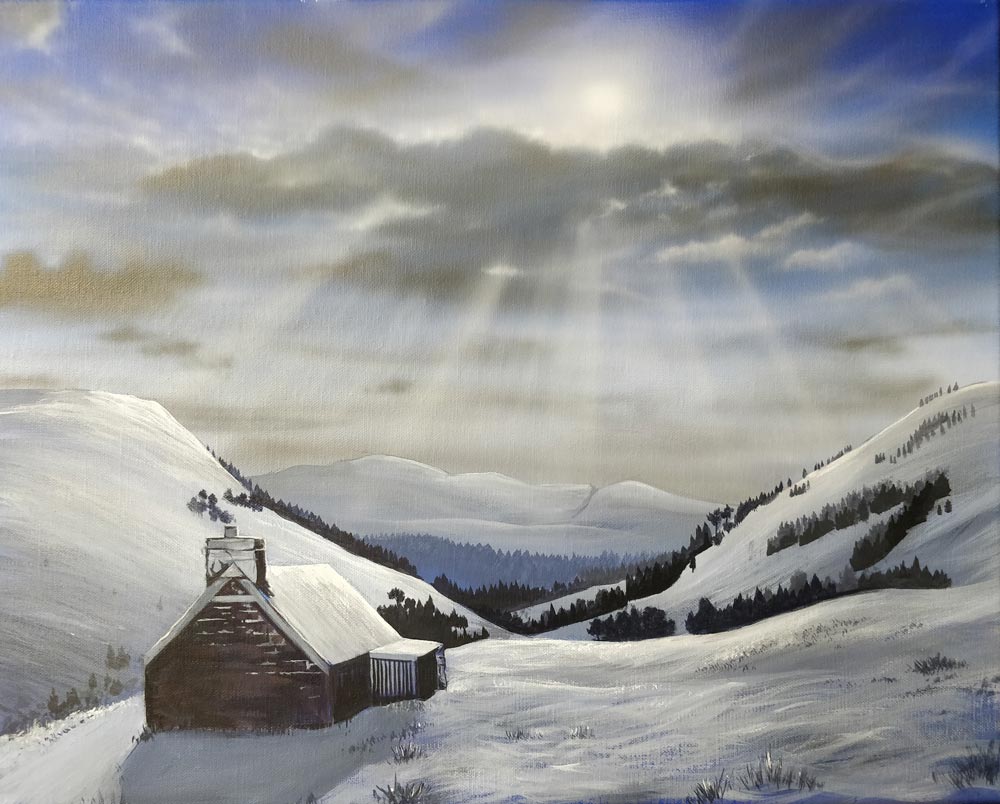 Ryvoan Bothy painting by Angus Grant