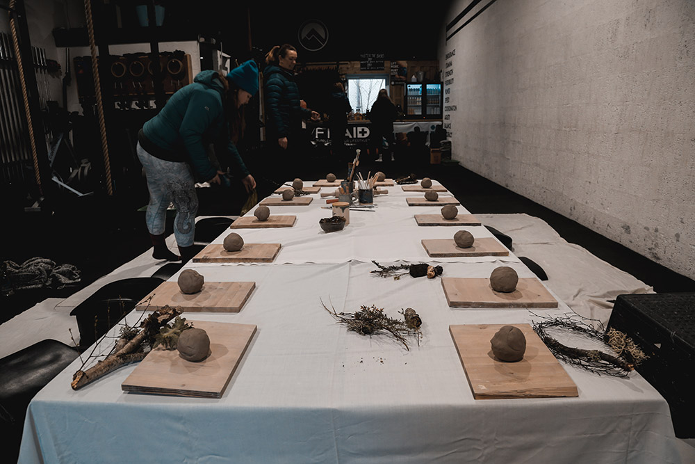 Balls of clay at yoga and ceramics workshop